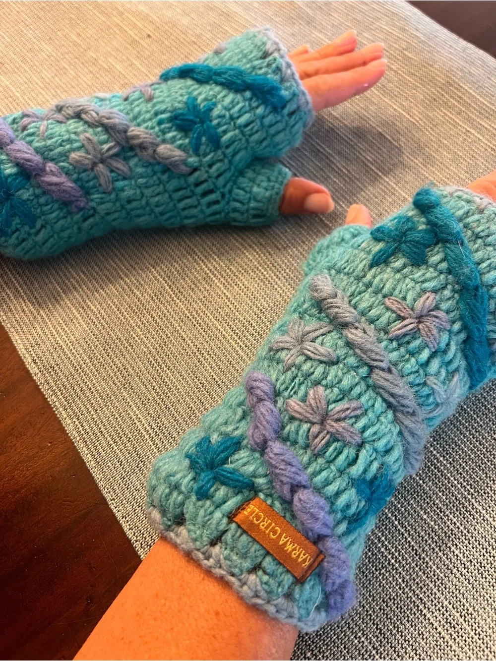 Women’s Gloves - Teal/blue/purple Crochet Fingerless Gloves
